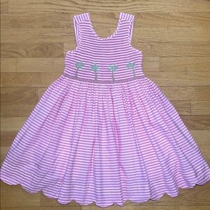 EUC Hand Smocked Palm Tree Scalloped Hem Heirloom Vacation Dress